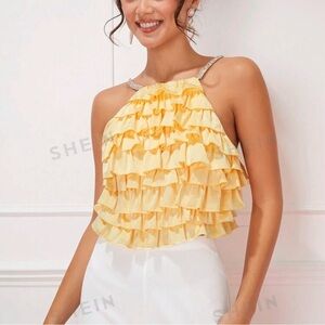 Butter Yellow Multilayered Asymmetric Hem Camisole Top